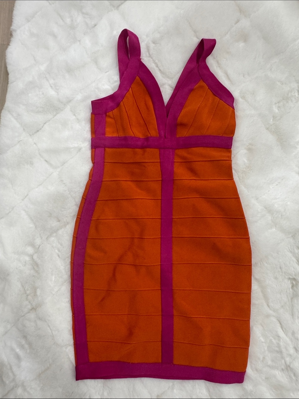 Hot Miami Styles Orange Mini Dress with Pink Trim